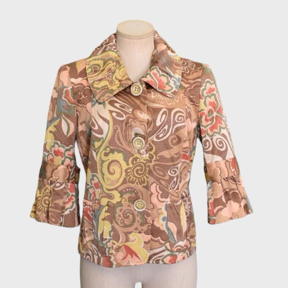 Lafayette 148 New York Petite Abstract Floral Print Button Front Jacket
